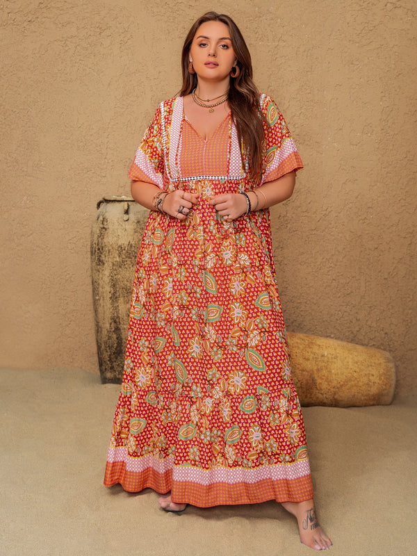 plus-size-printed-tie-neck-flutter-sleeve-maxi-dress-1 OhSoStyled - Sophia's Style-1
